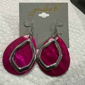 Jules B Pink Teardrop Dangle Earrings with Abstract Silver Accent Statement